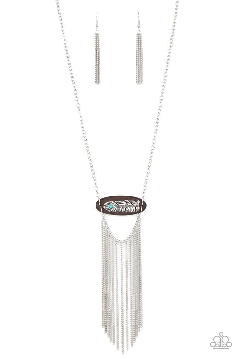 Necklace with fringe and pendant on a white background