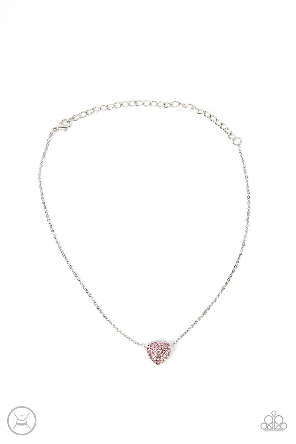 Necklace with a pink heart-shaped pendant on a white background