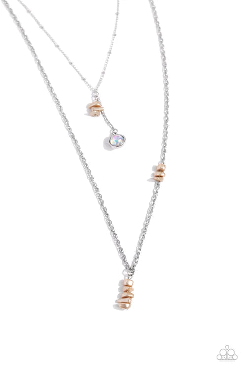 Necklace with multicolored beads on a white background