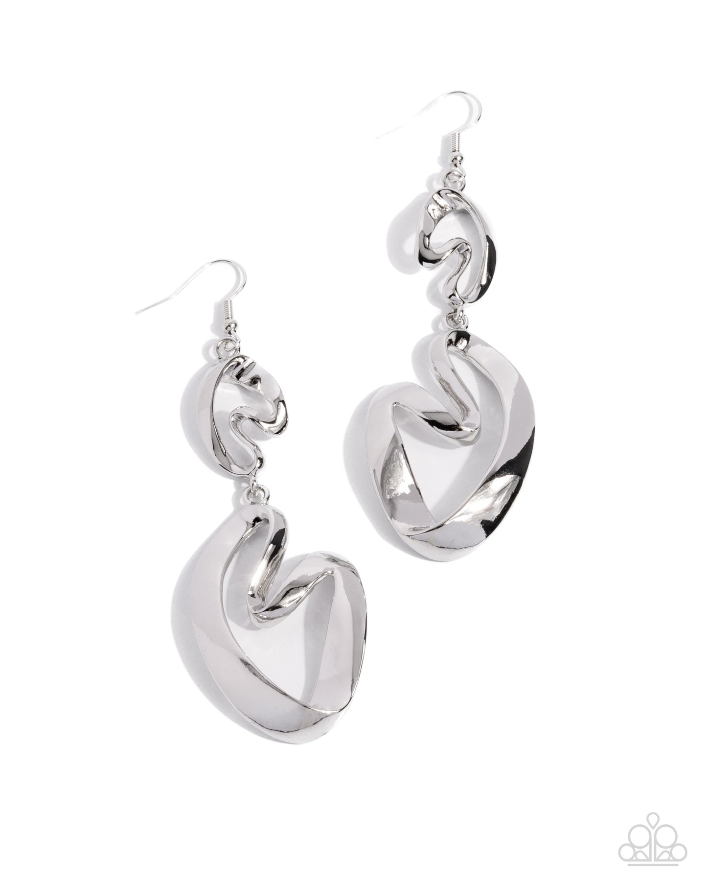 Pair of silver hoop earrings on a white background
