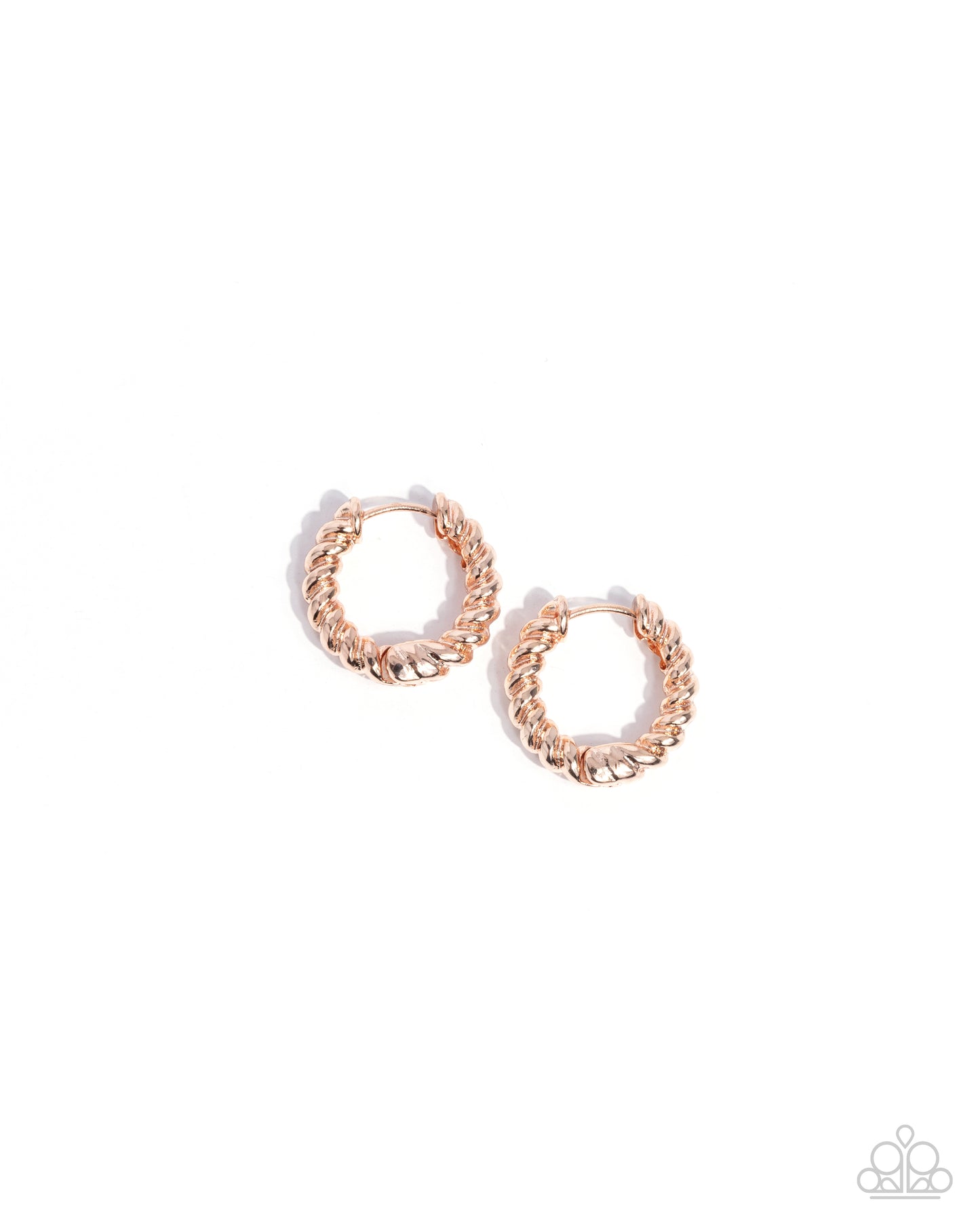 Rose gold hoop earrings on a white background