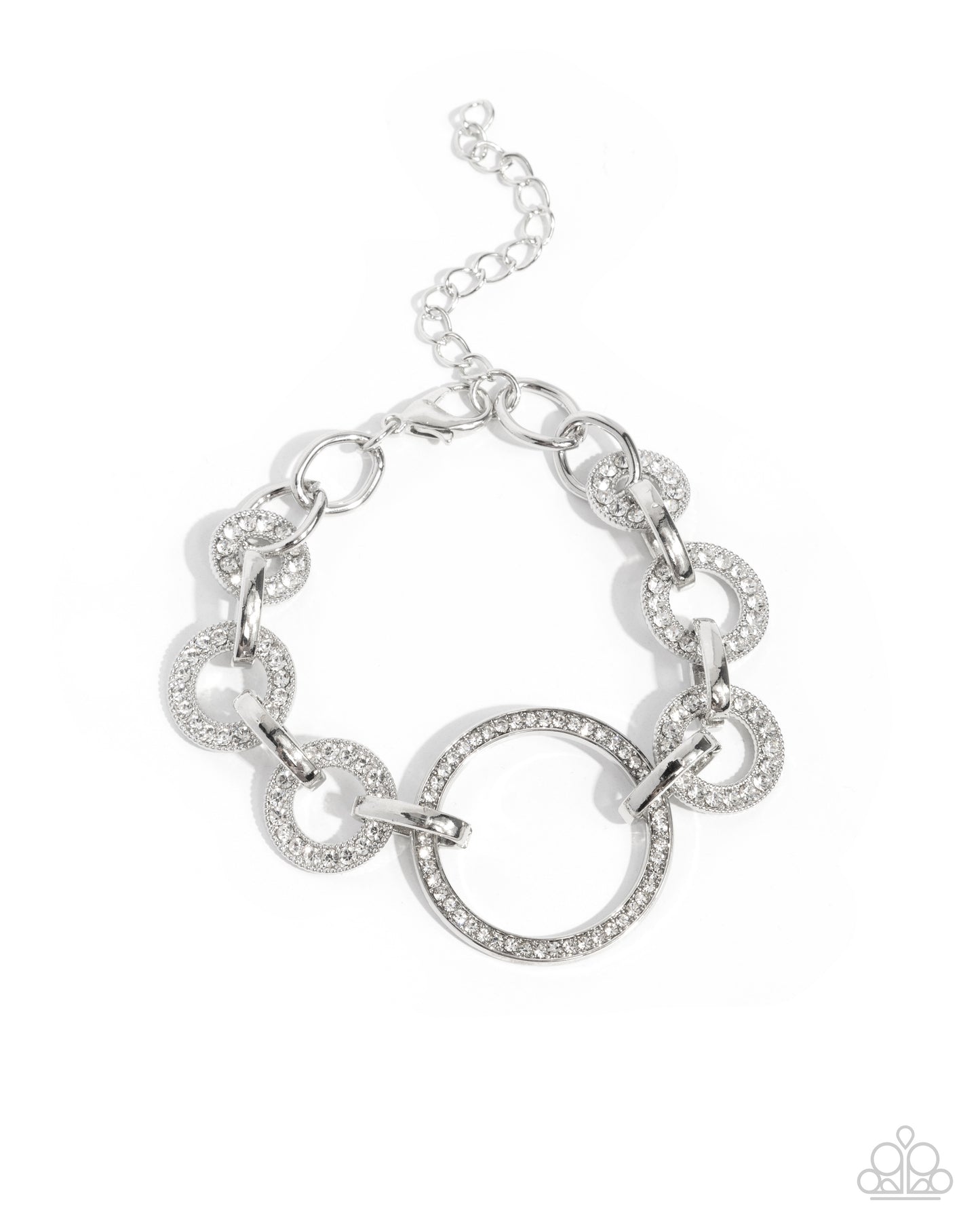 Silver chain bracelet with interlocking rings on a white background