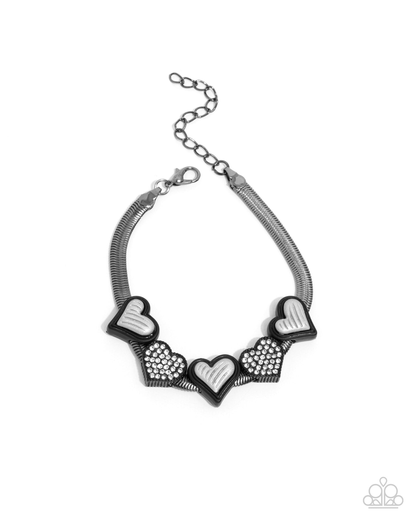 Black and white heart-shaped bracelet on a white background