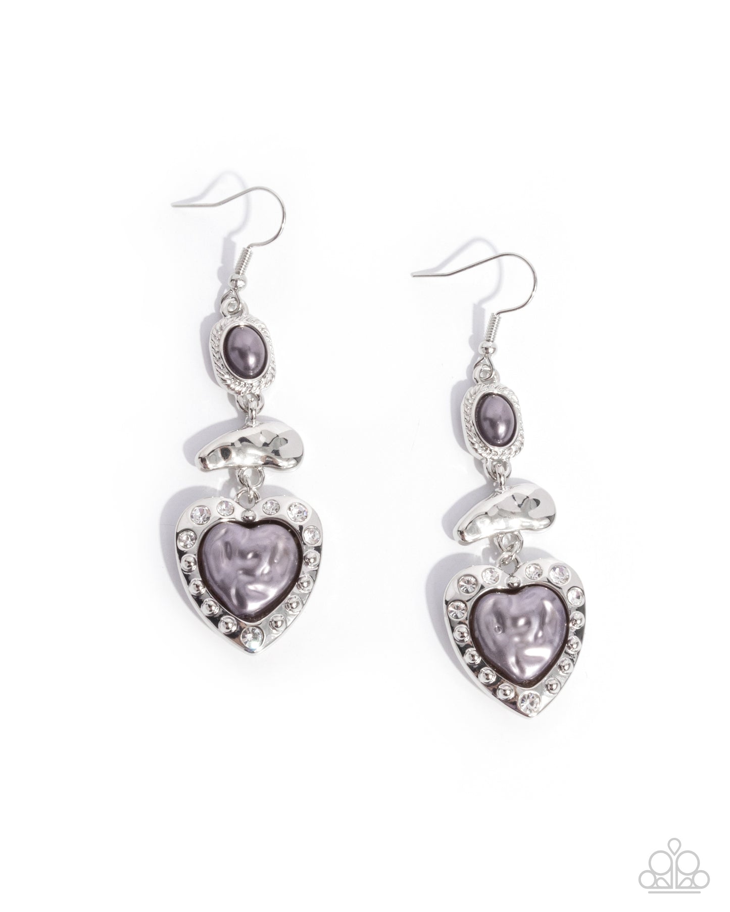 Heart-shaped earrings with purple stones on a white background