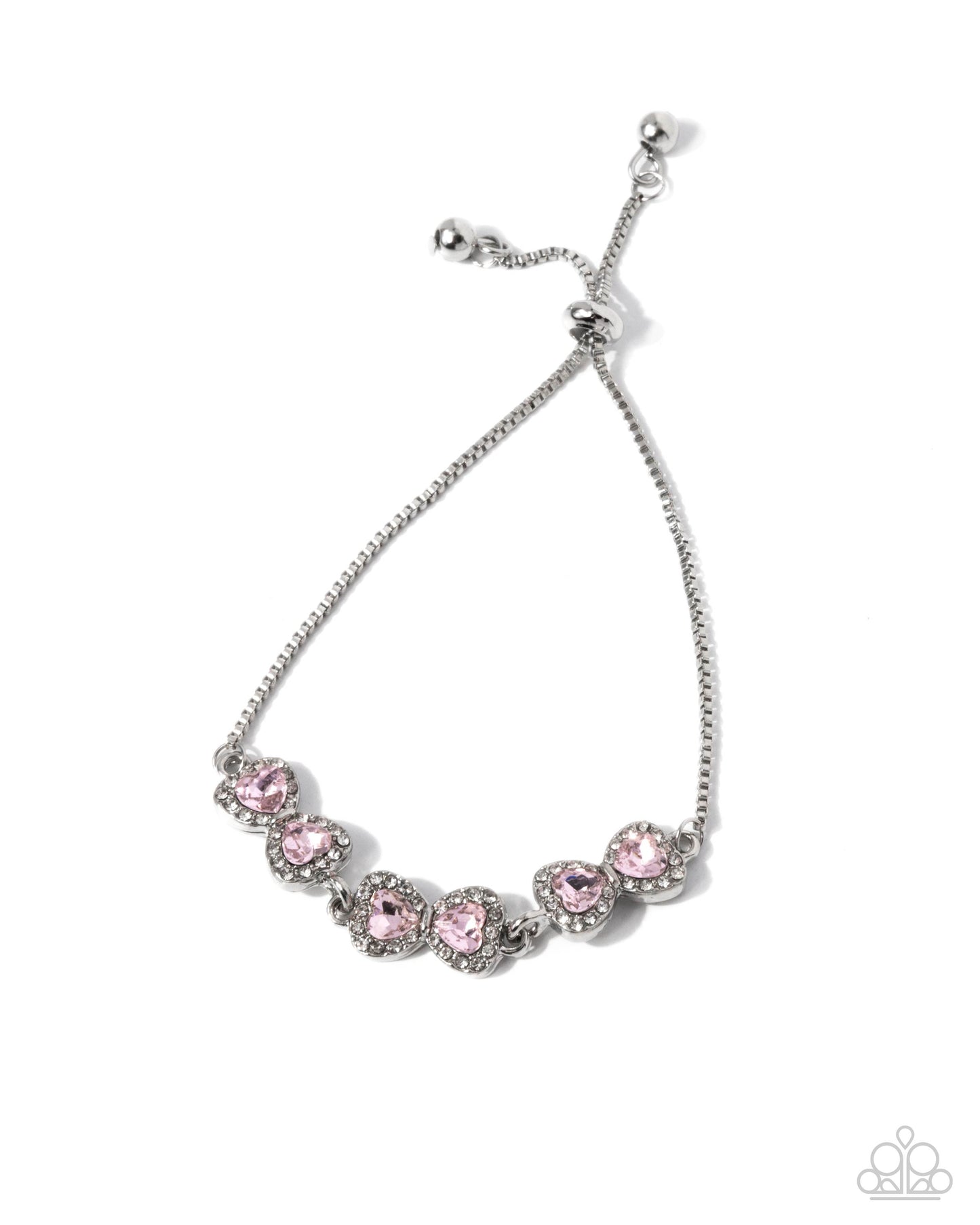 Silver bracelet with pink gemstones on a white background