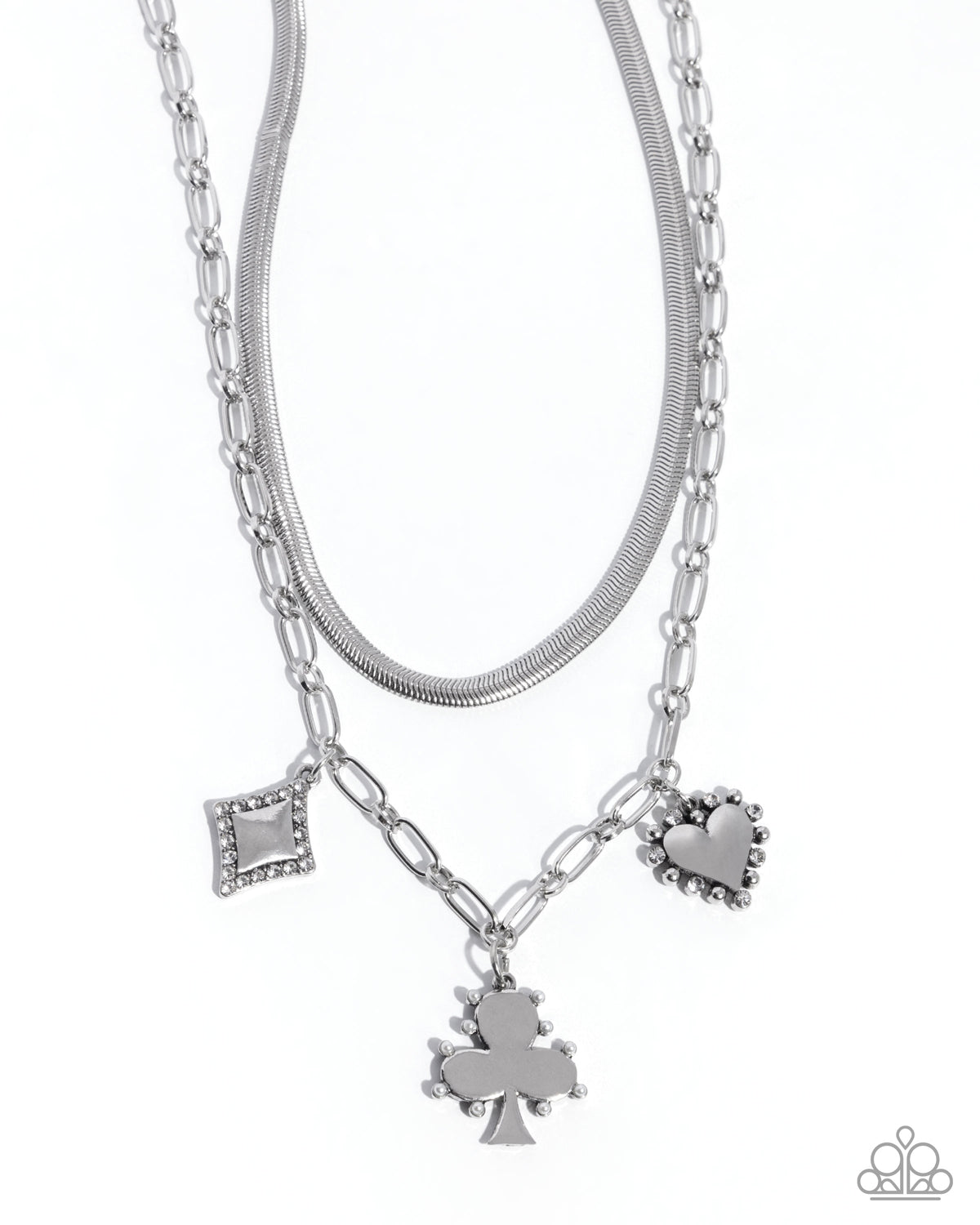 Paparazzi Sentimental Sunset white charm layered silver necklace, product image | Jewelry by Bretta
