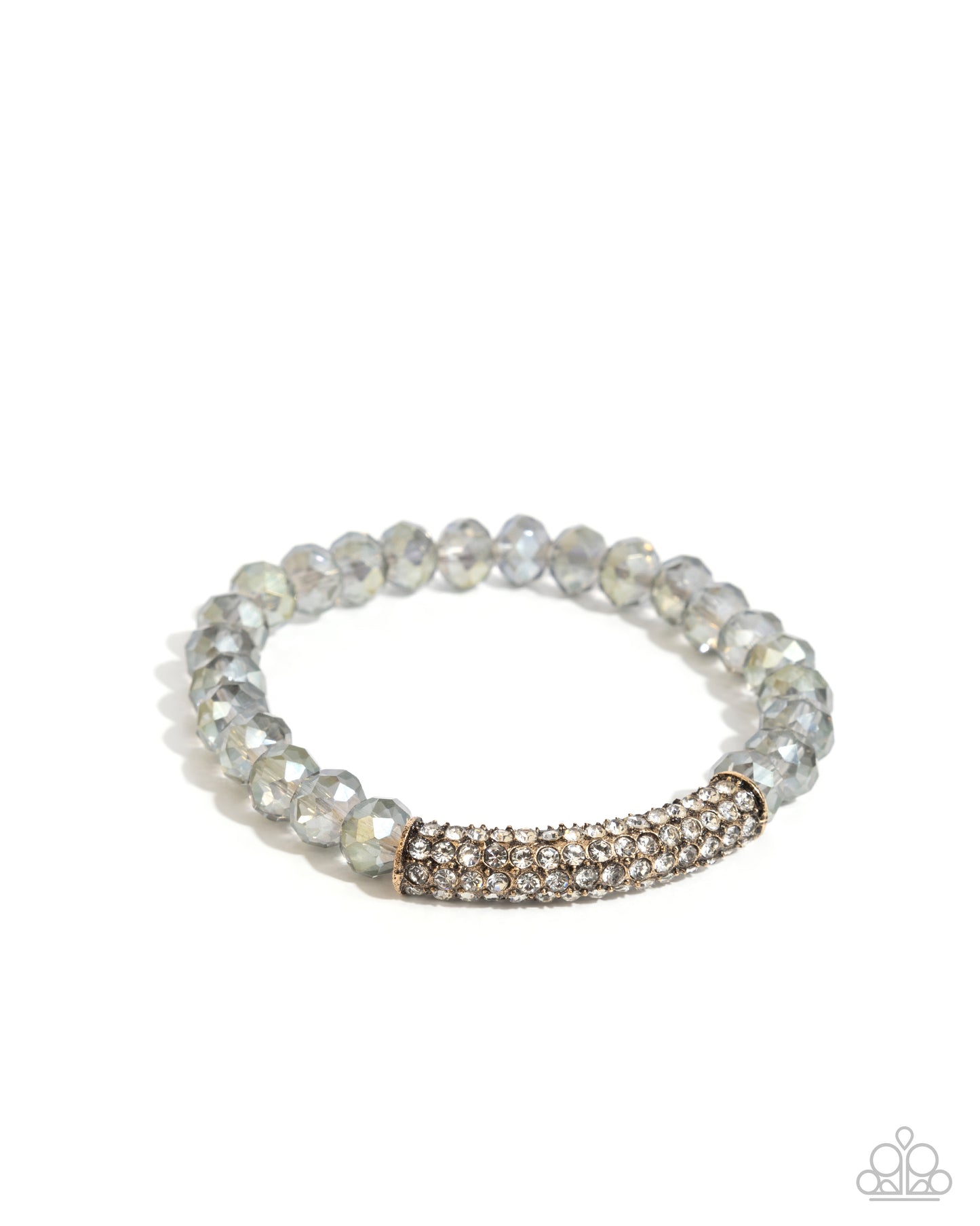 Silver beaded bracelet with a rose gold accent on a white background