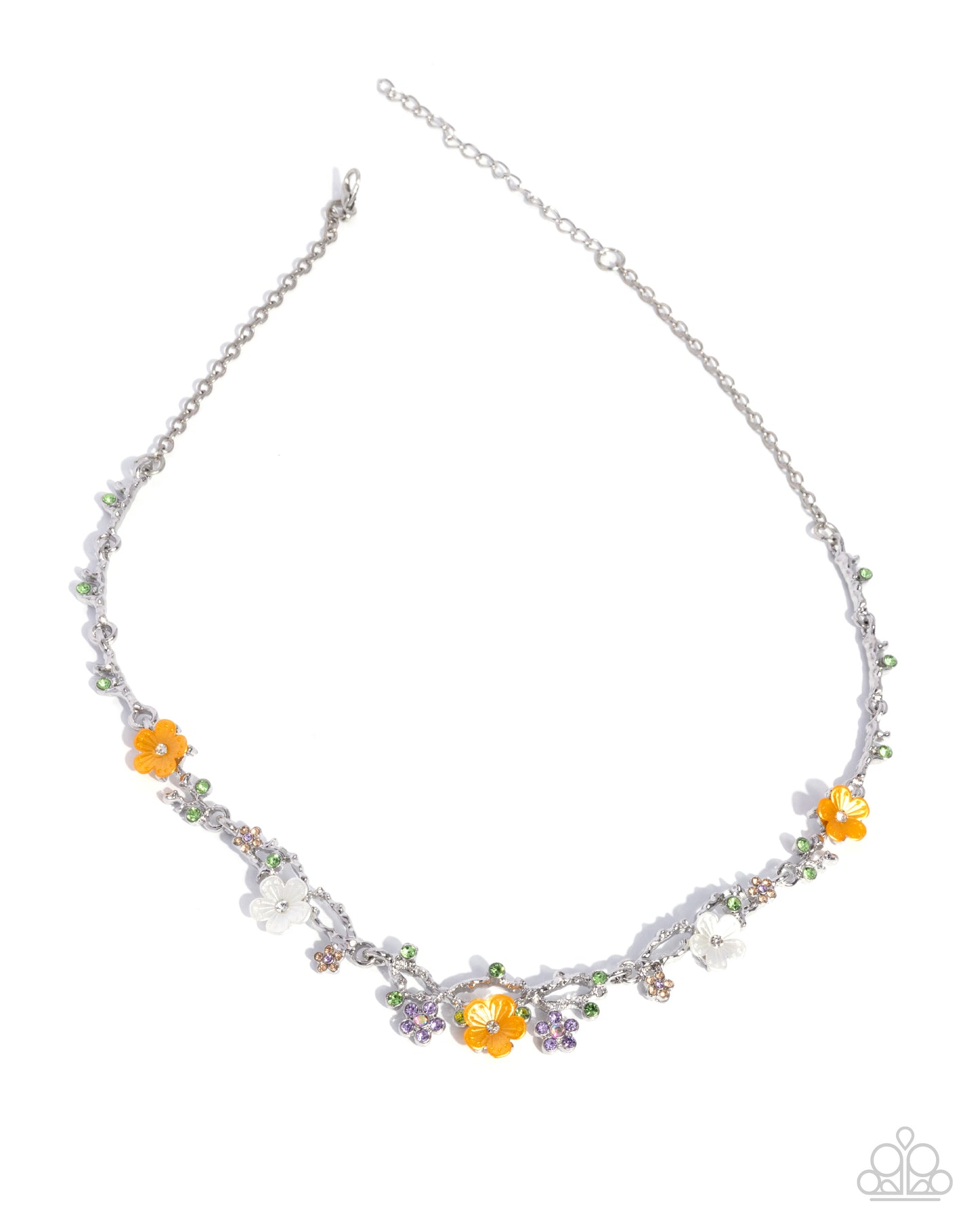 Necklace with colorful beads on a white background