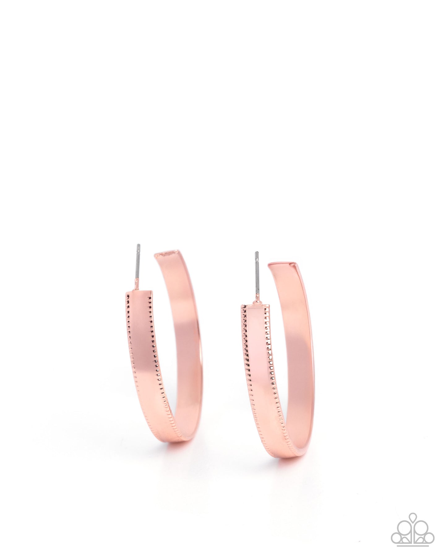 Rose gold hoop earrings on a white background