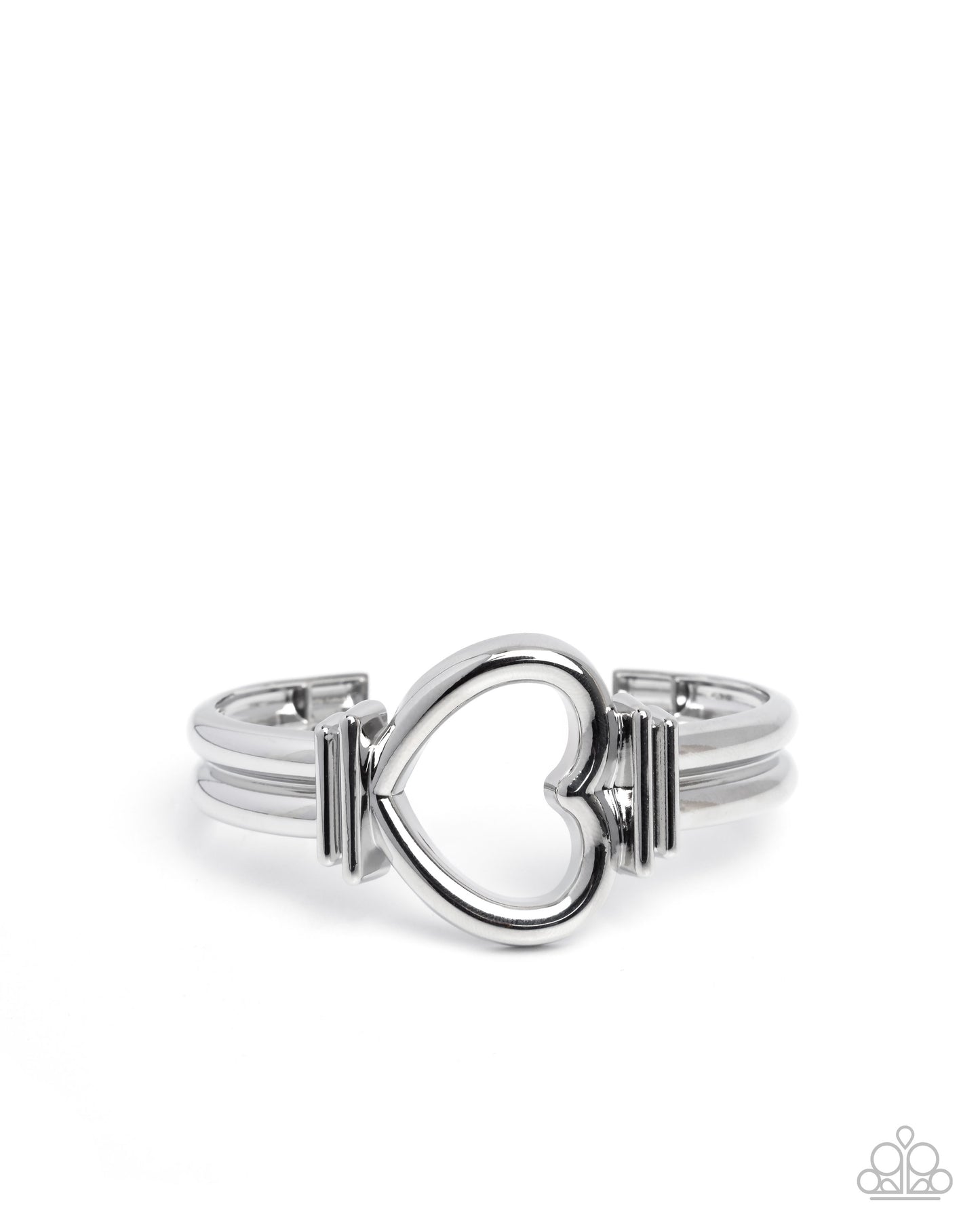 Silver heart-shaped bracelet on a white background
