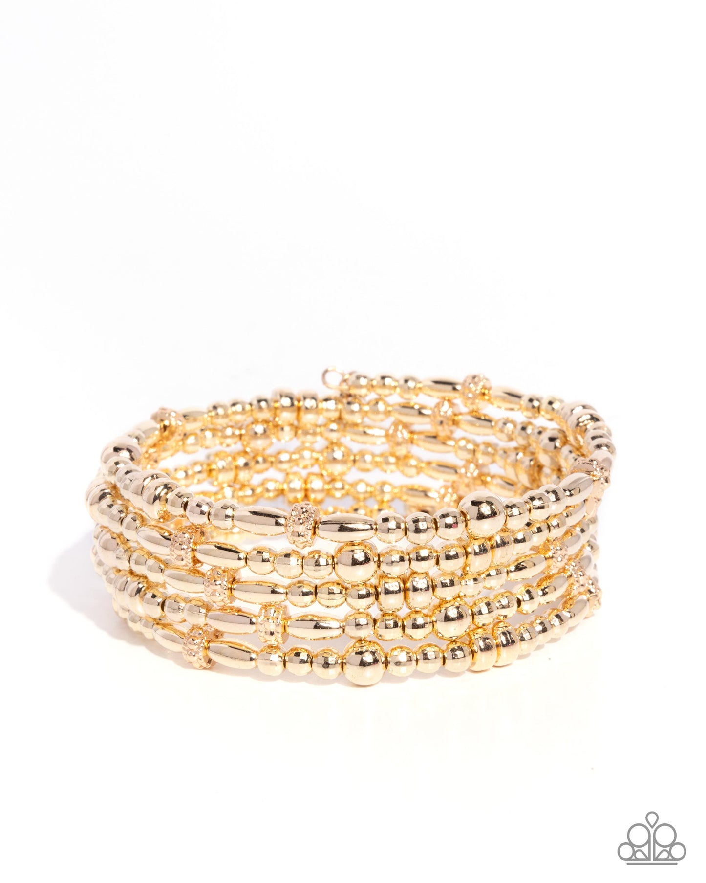 Gold beaded bracelet set on a white background
