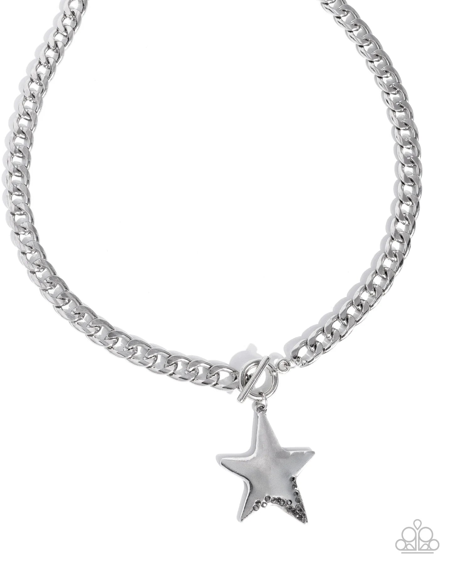 Stellar Spotlight high-shine silver star necklace with matching earrings