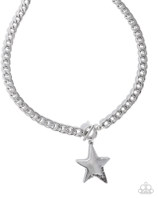 Stellar Spotlight high-shine silver star necklace with matching earrings