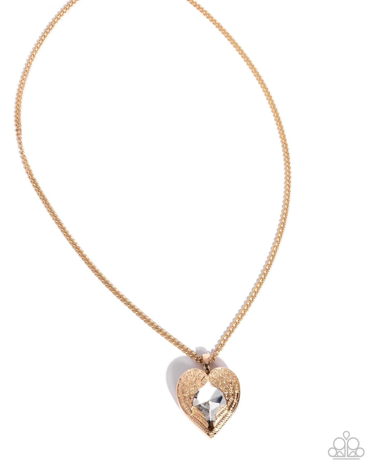 Rose gold necklace with a heart-shaped pendant on a white background