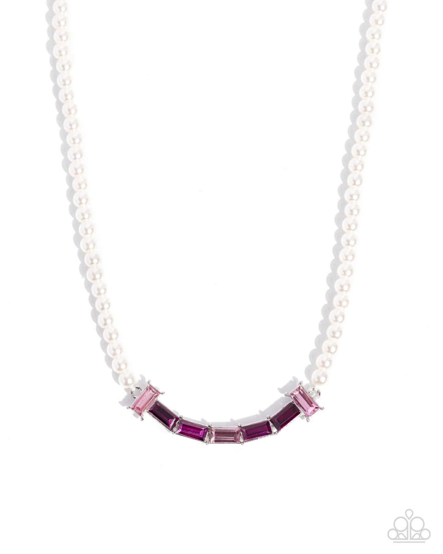 Necklace with pink and purple gemstones on a white background