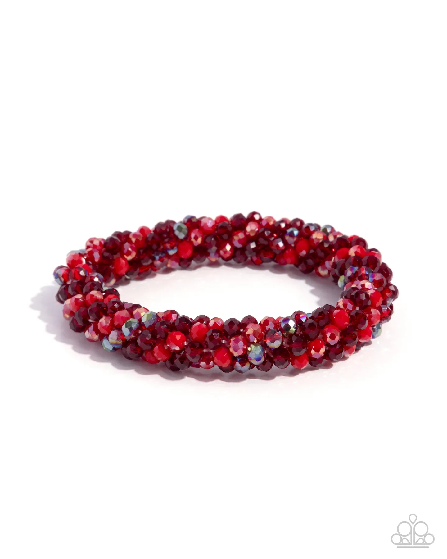 Red beaded bracelet on a white background
