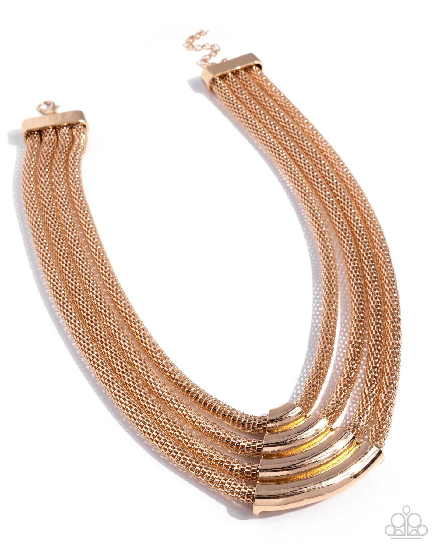 Gold mesh necklace on a white background