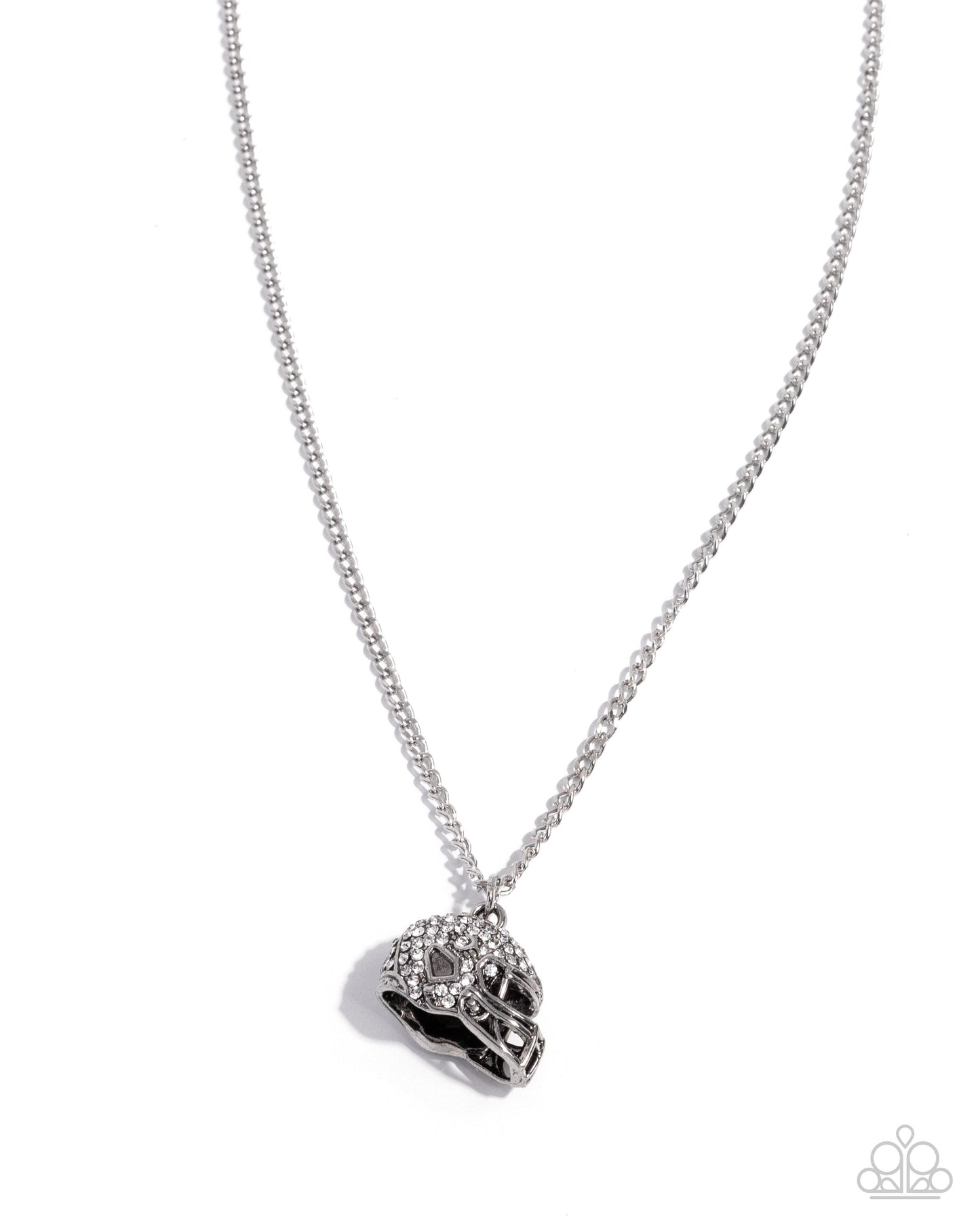 Silver necklace with a heart-shaped pendant on a white background