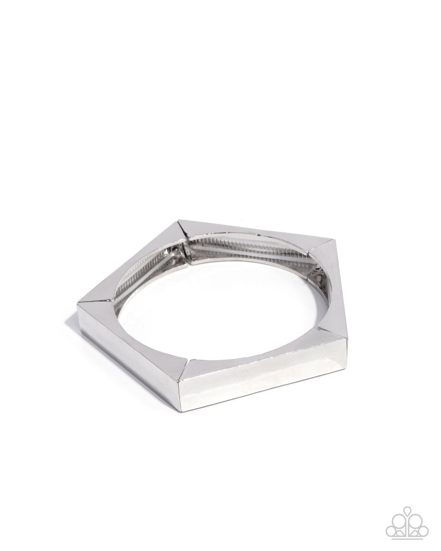 Silver geometric bracelet on a white background