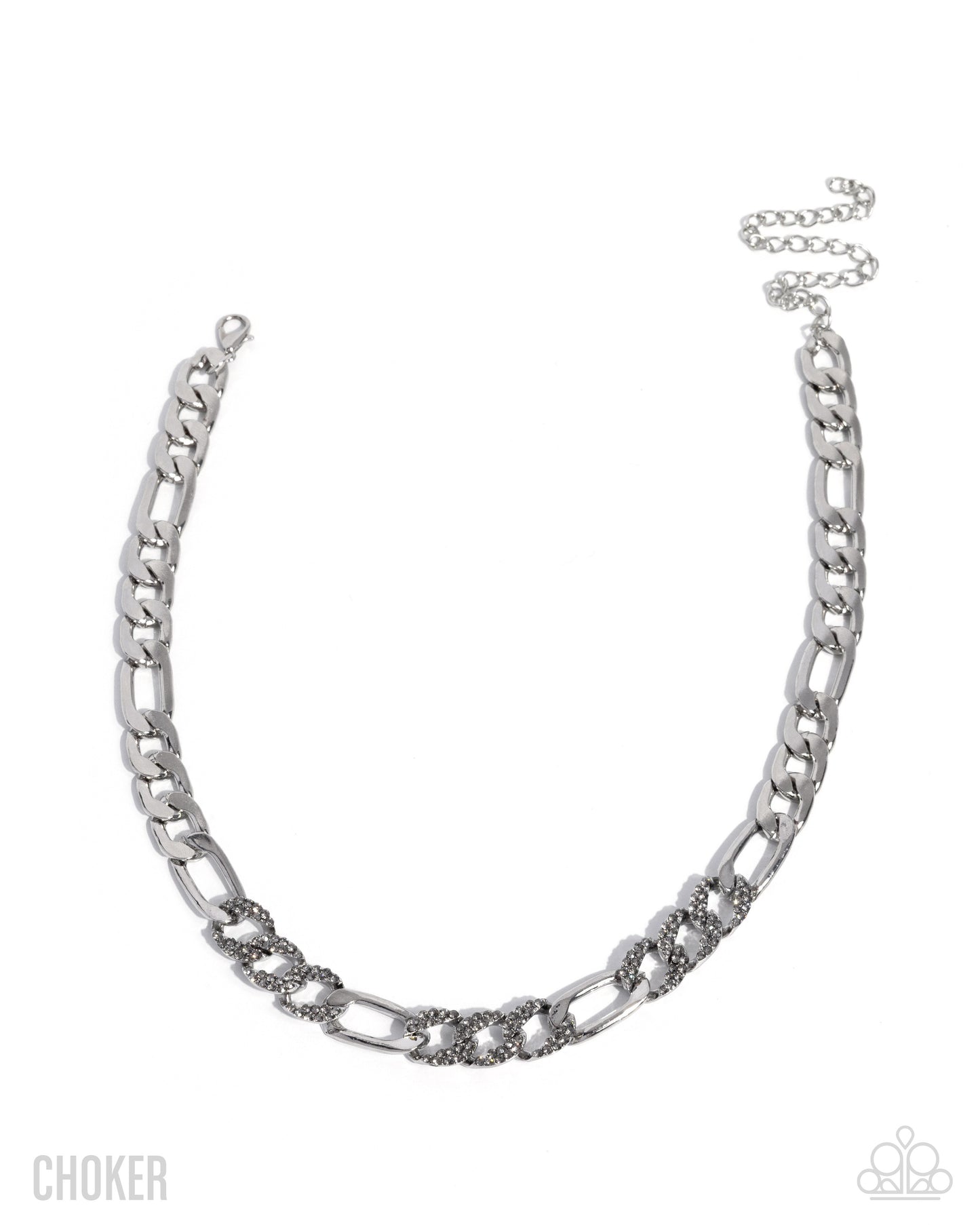 Silver chain choker necklace on a white background