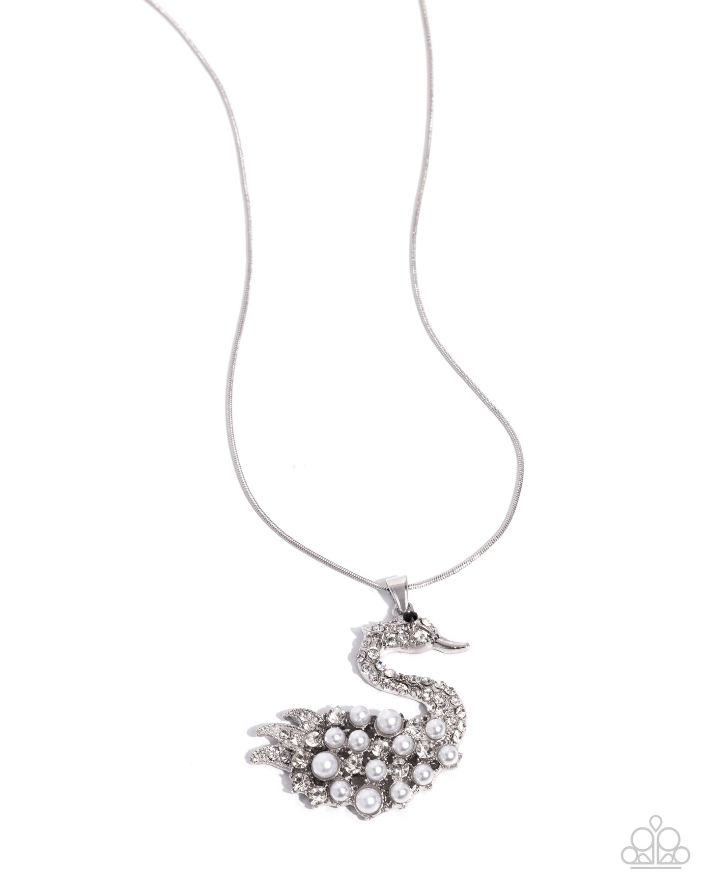 Silver swan-shaped necklace on a white background