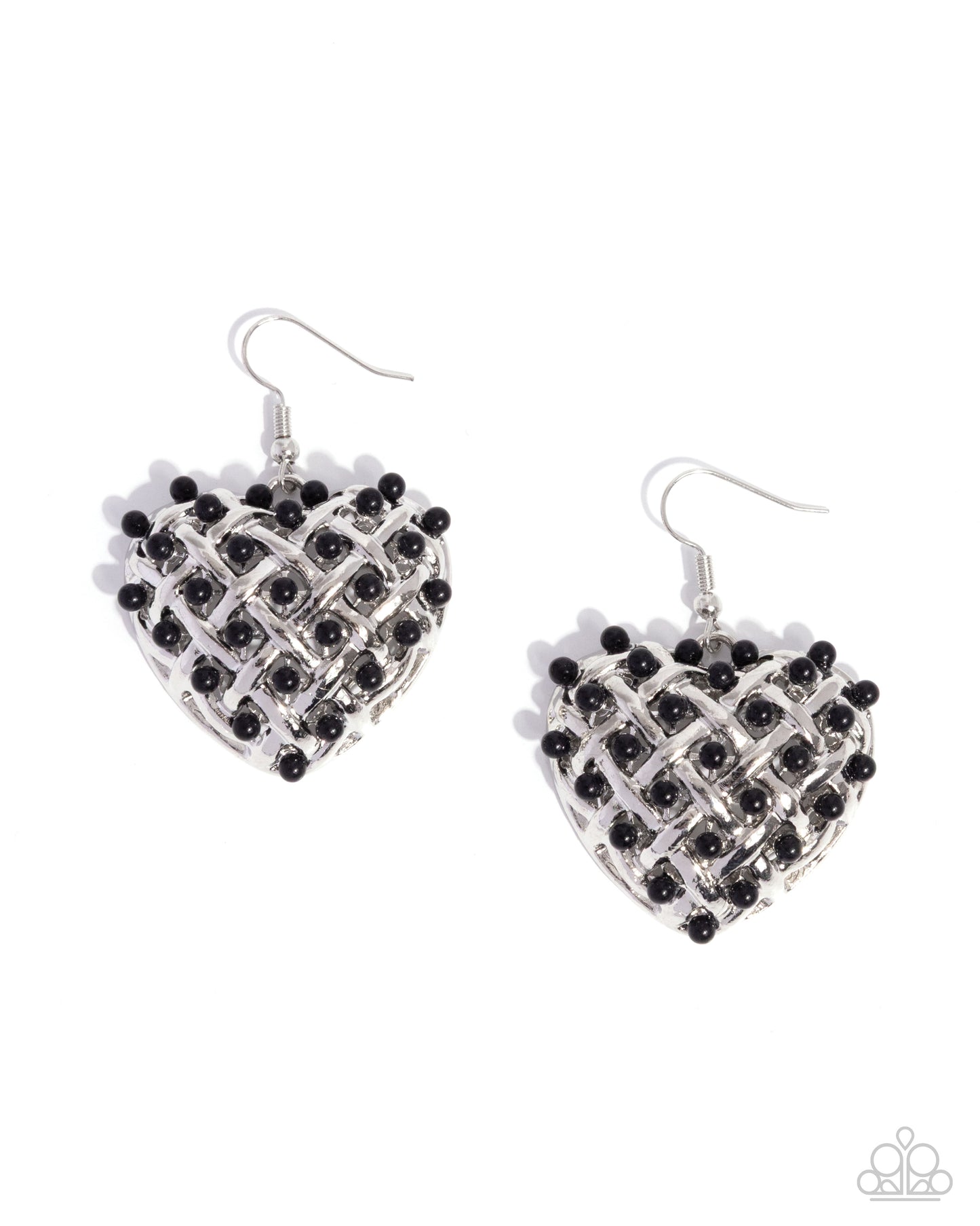 Woven Delight Black Heart Earrings