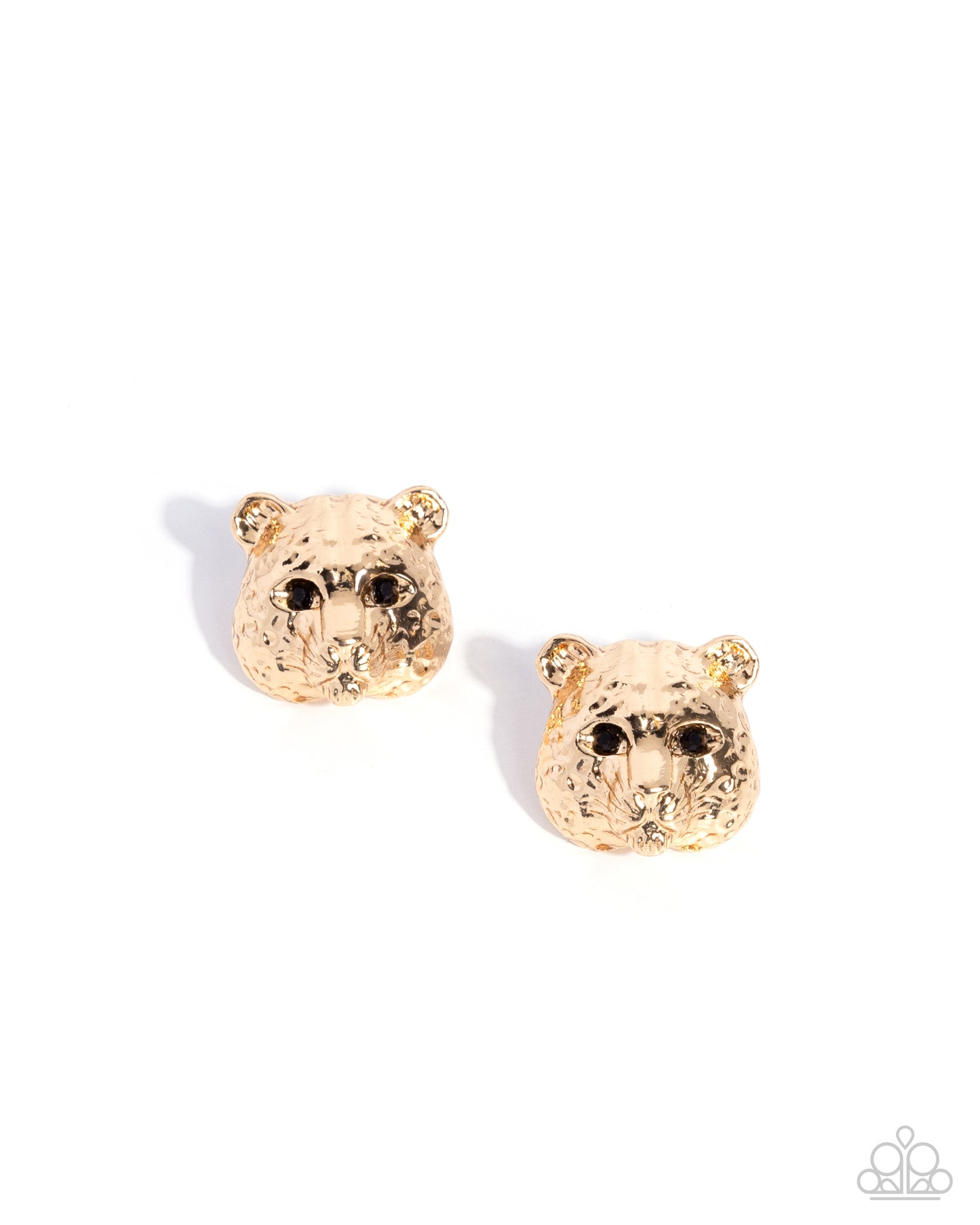 Gold bear head earrings on a white background