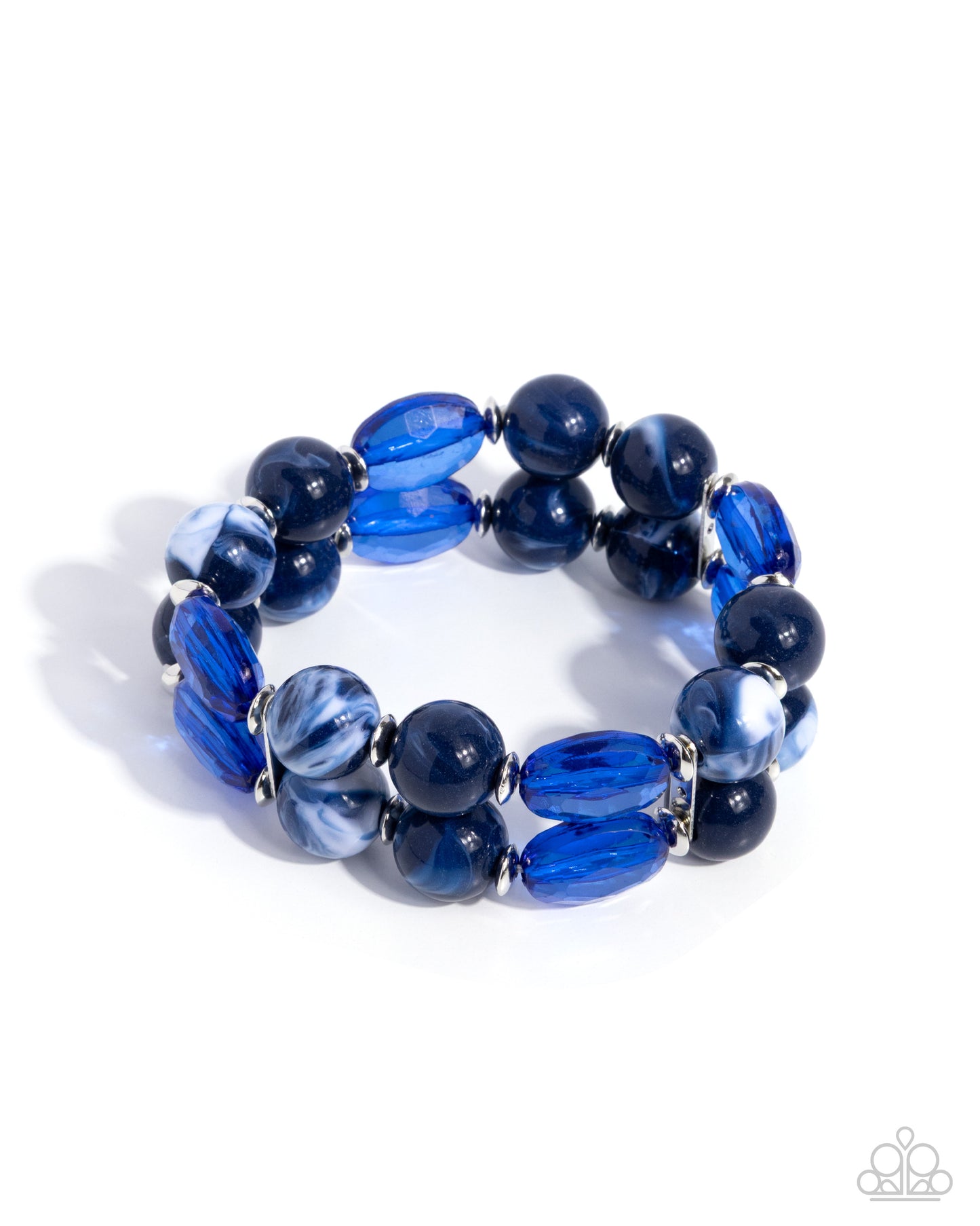 Blue beaded bracelet on a white background