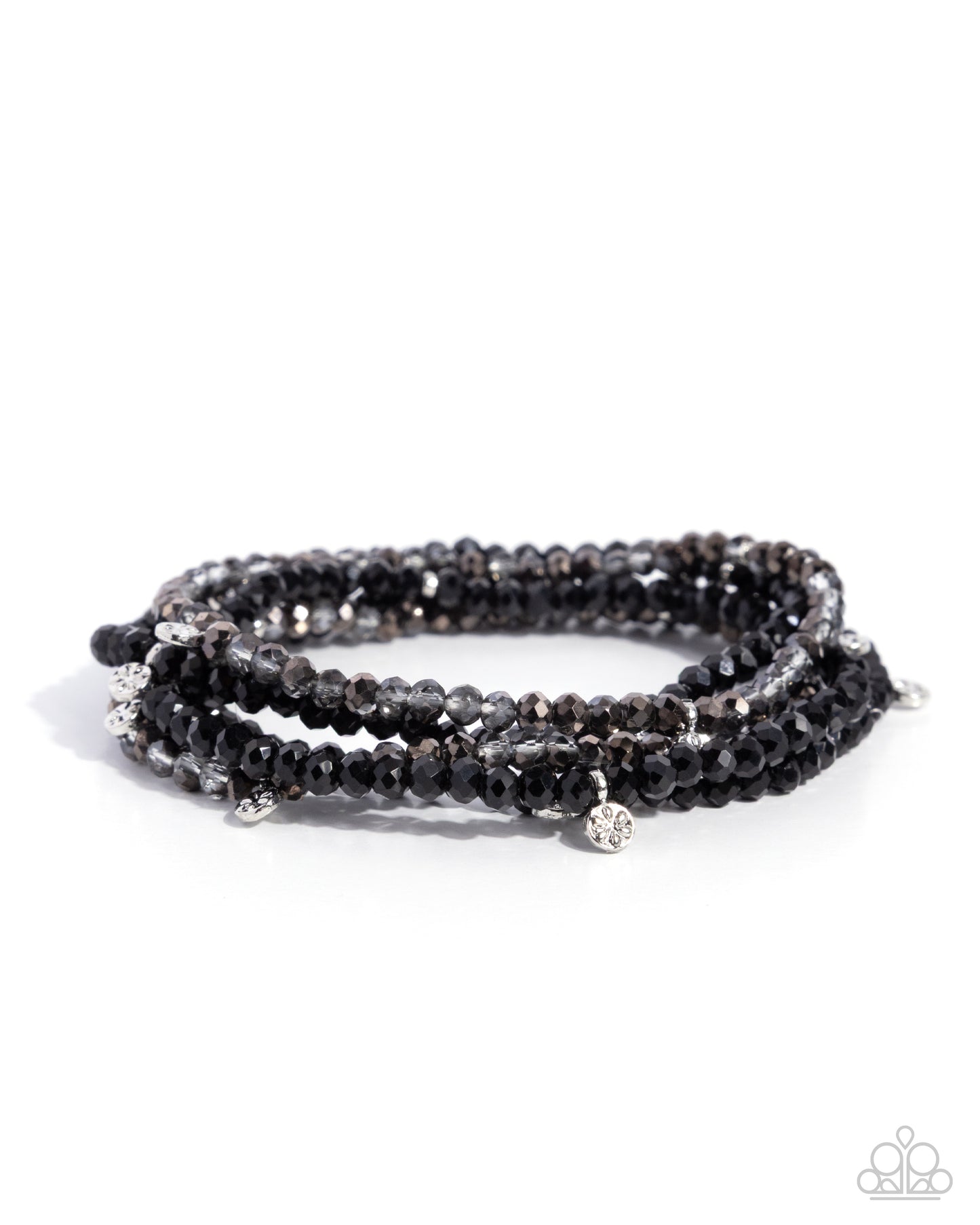 Black beaded bracelet on a white background