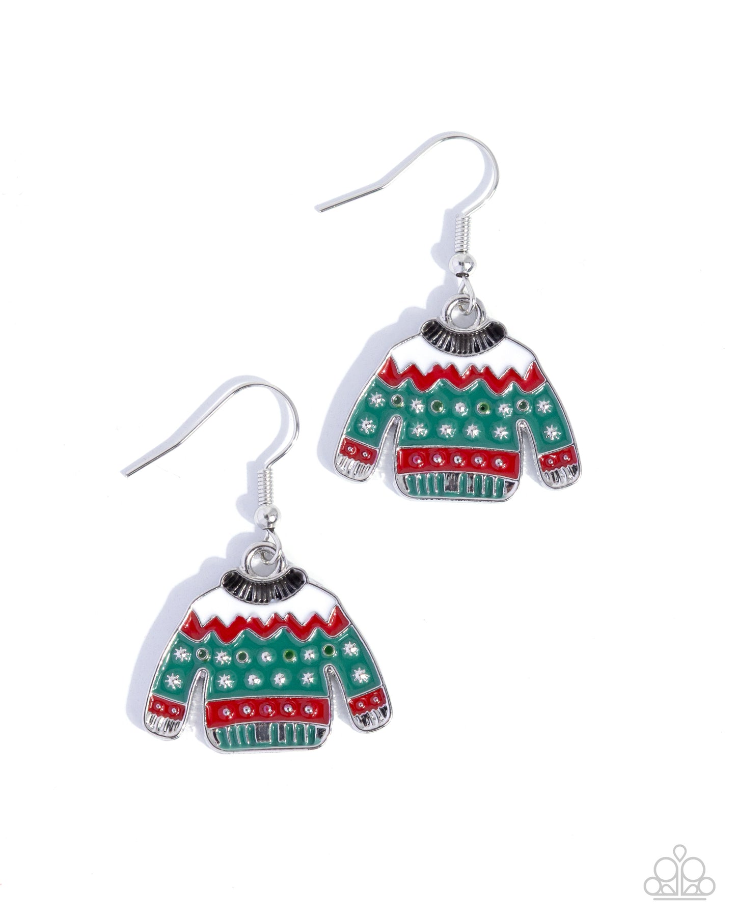 Sweater-shaped earrings on a white background