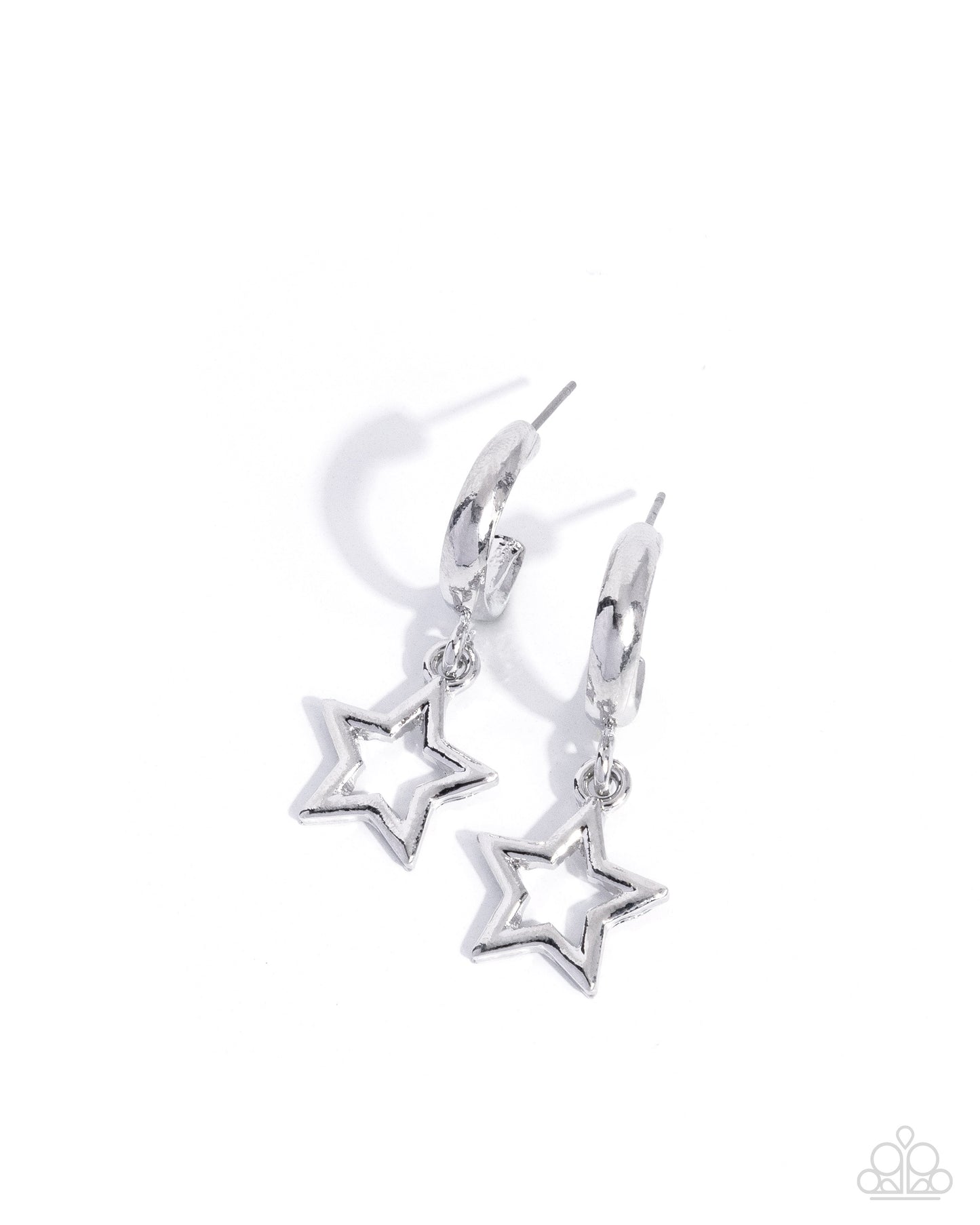 Star-shaped silver earrings on a white background