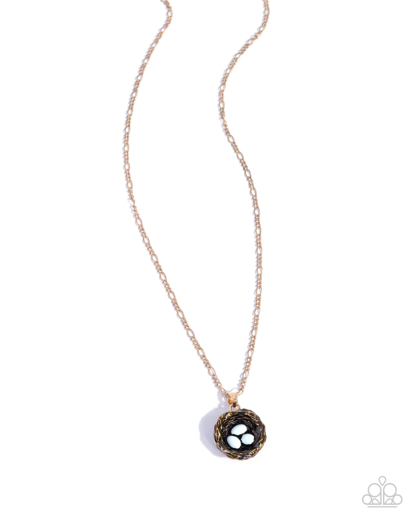 Necklace with a black and gold pendant on a white background