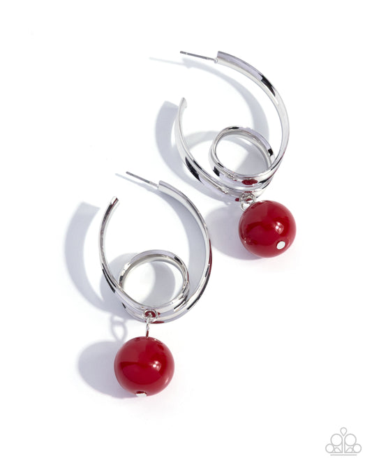 Larger Than LEISURE red bead silver hoop earrings by Paparazzi Accessories