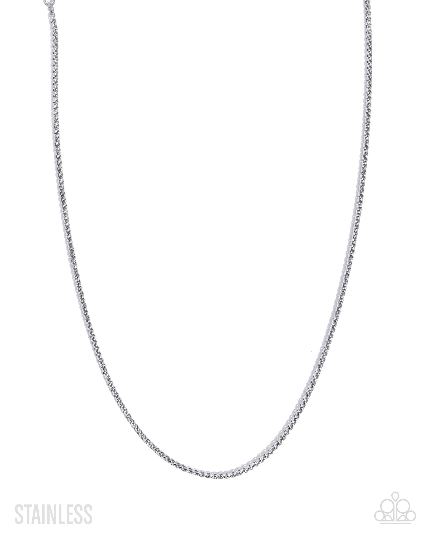 Silver chain necklace on a white background