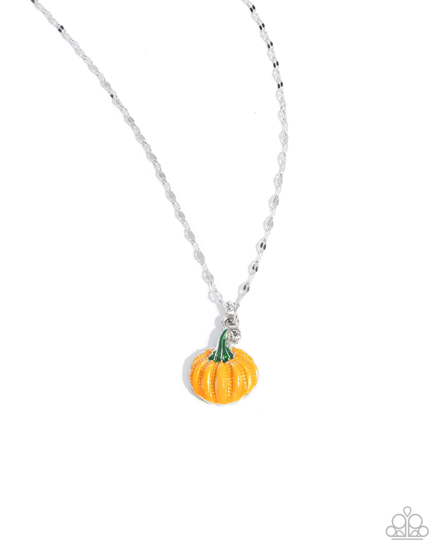 Necklace with a yellow pumpkin pendant on a white background