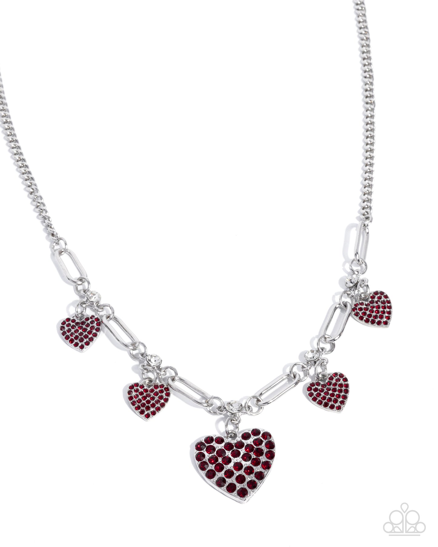 Necklace with heart-shaped charms on a white background