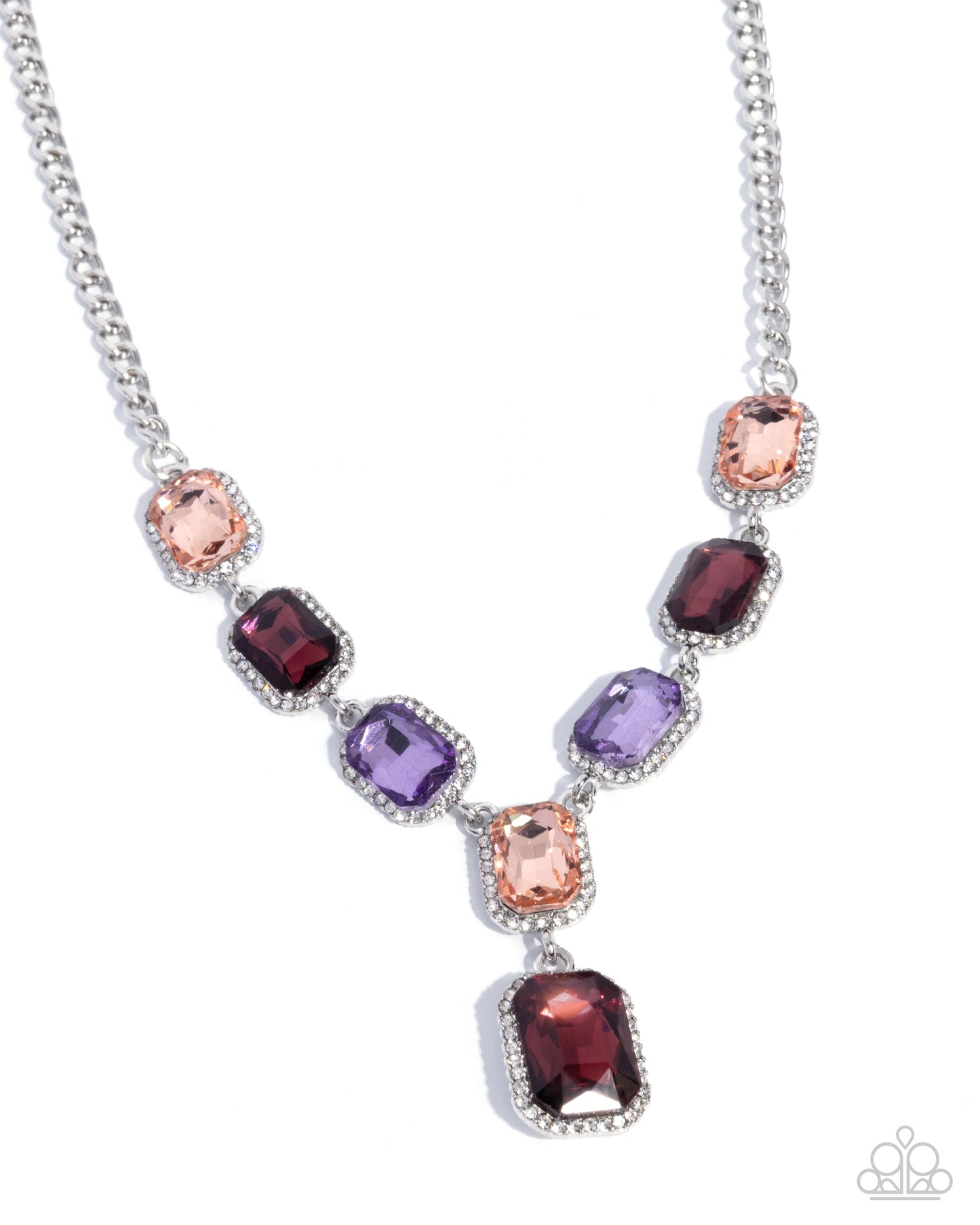 Necklace with multicolored gemstones on a white background