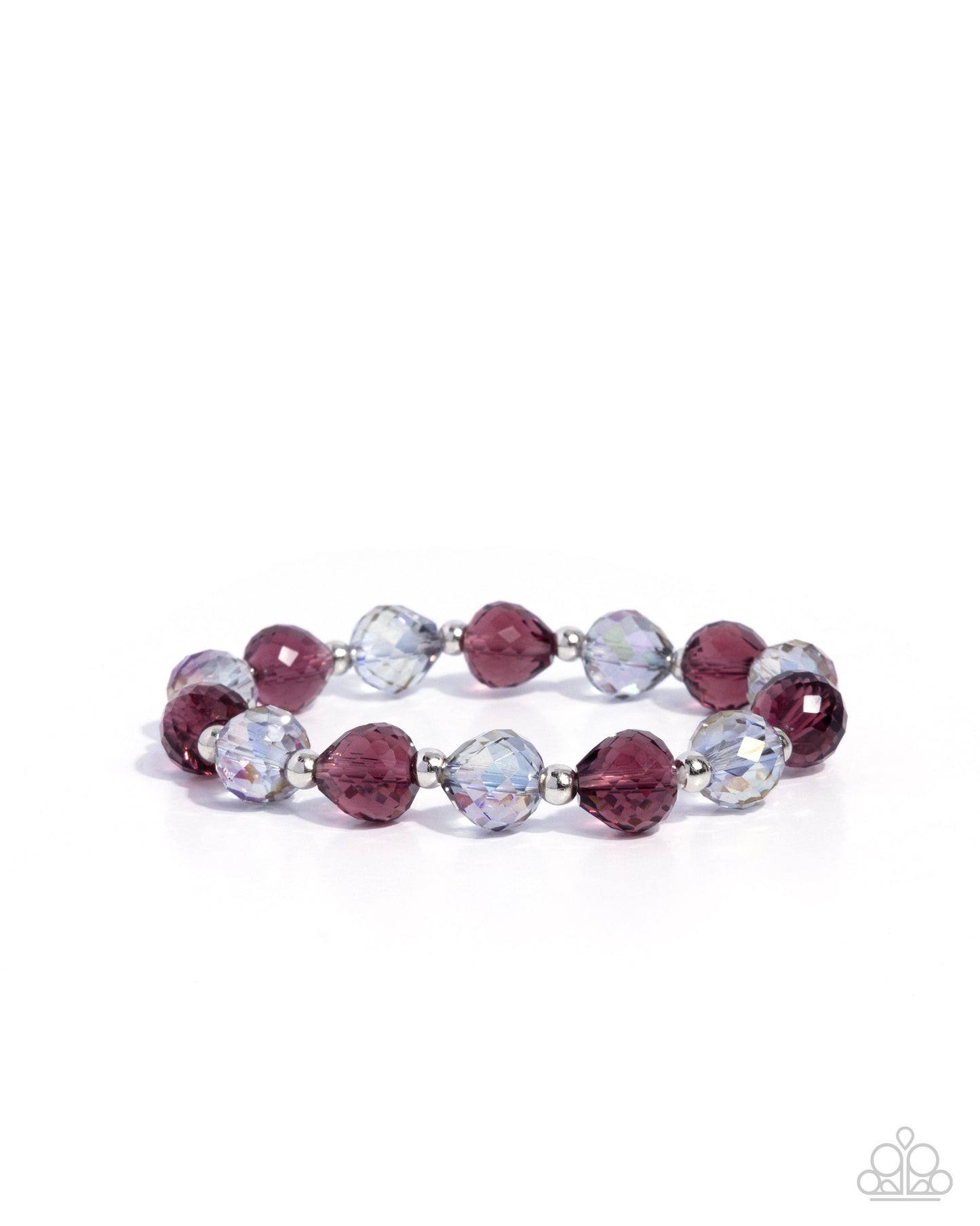 Bracelet with purple and clear beads on a white background