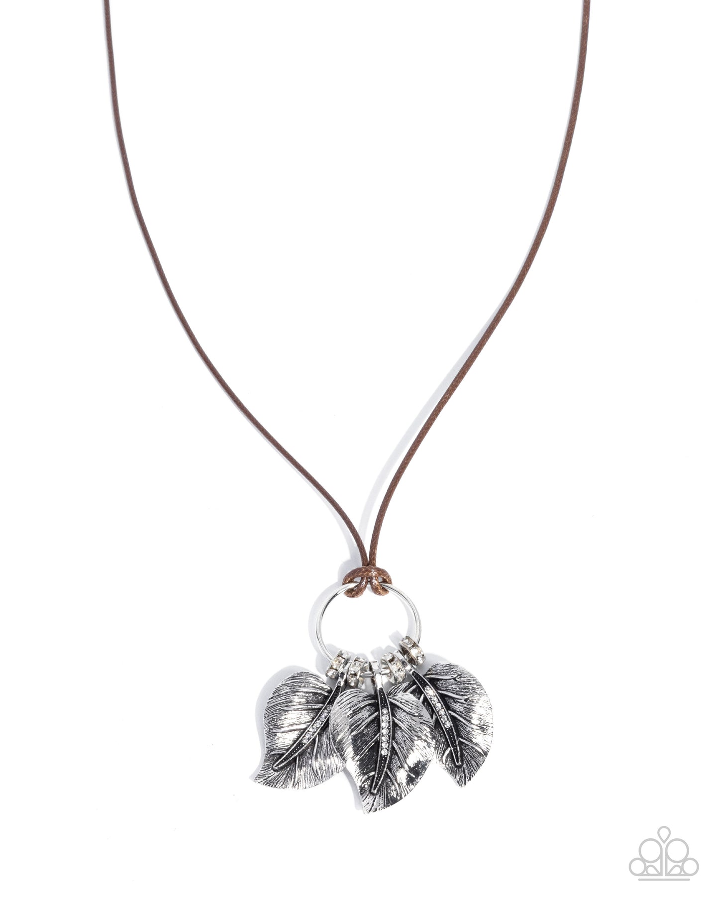 Necklace with leaf-shaped pendant on a white background