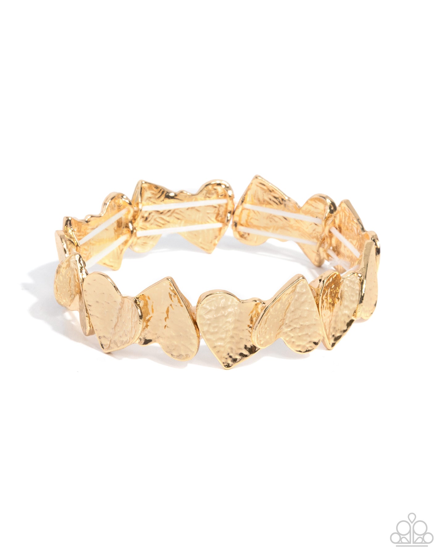 Gold bracelet with heart-shaped links on a white background