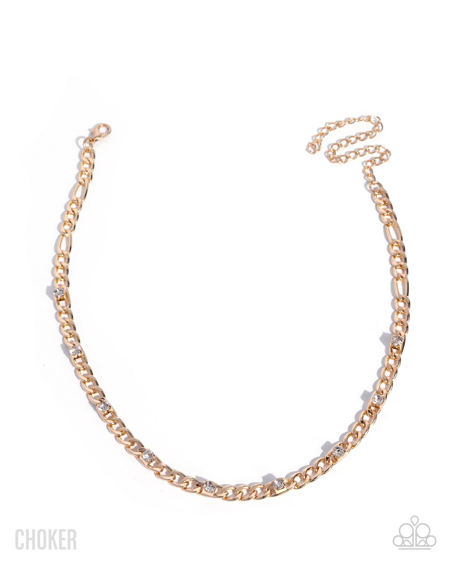 Gold chain choker necklace on a white background