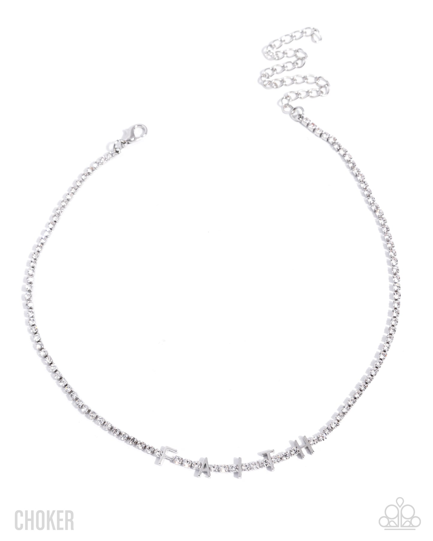 Silver choker necklace on a white background