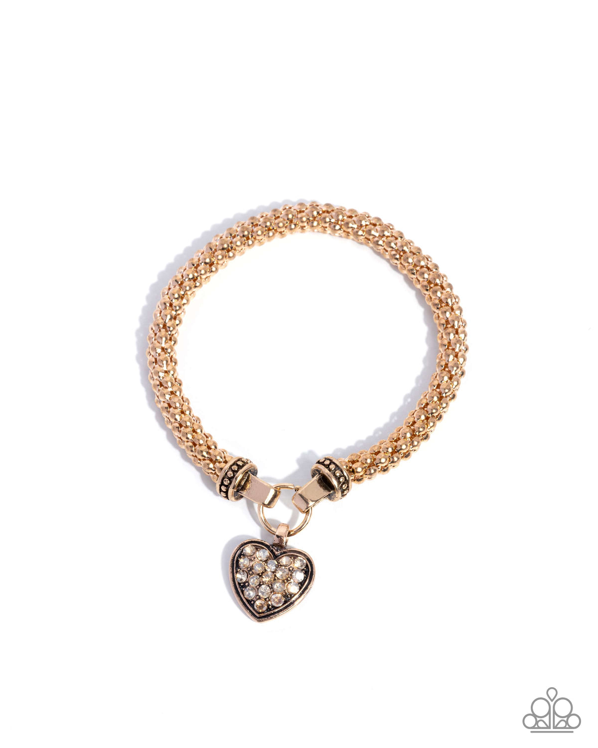 Heartfelt Hostess gold bead stretch bracelet with a white rhinestone heart from Jewelry by Bretta