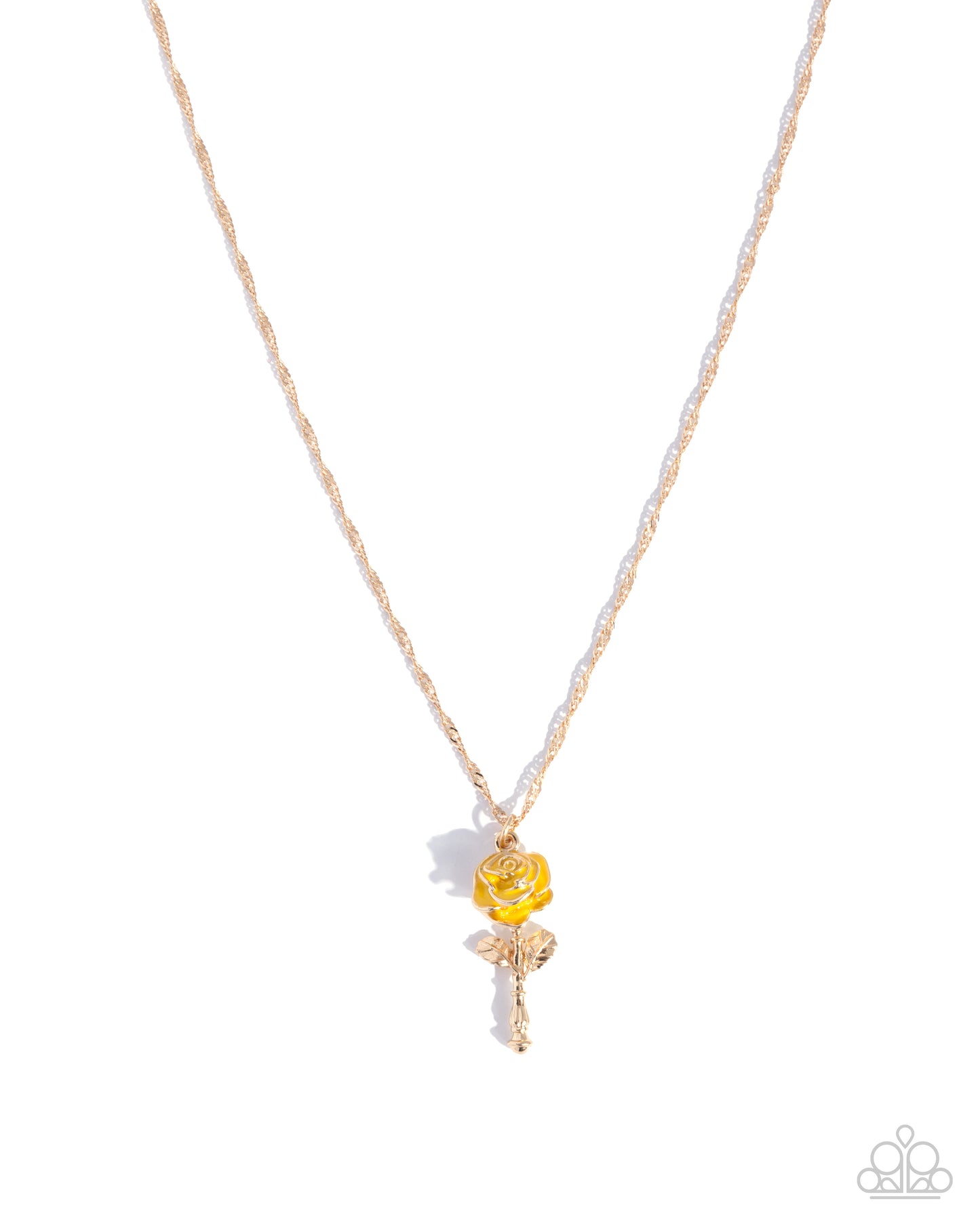 Necklace with yellow flower and cross pendant on a white background