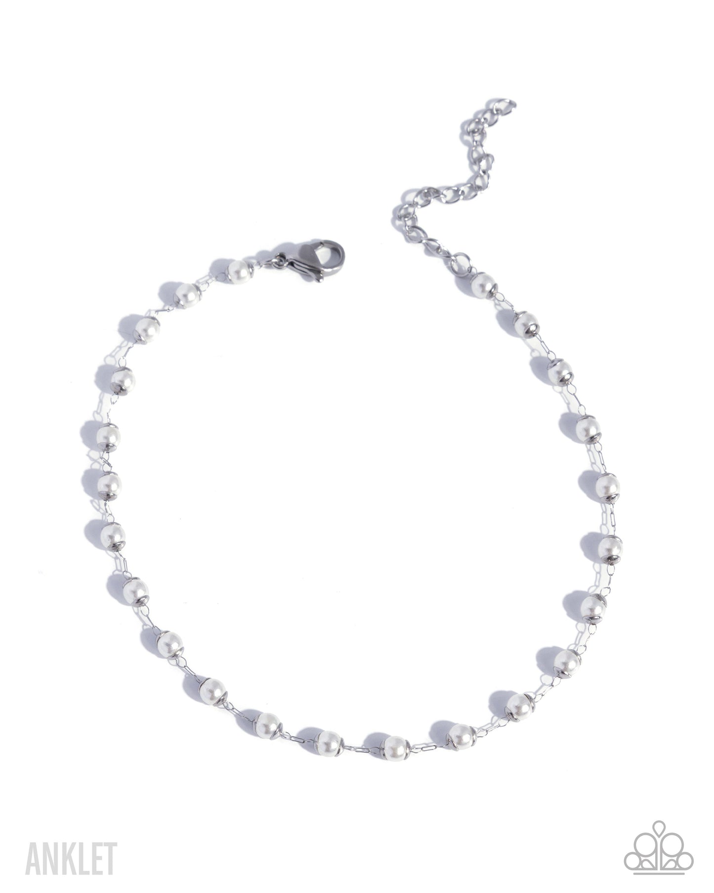 Silver beaded anklet on a white background