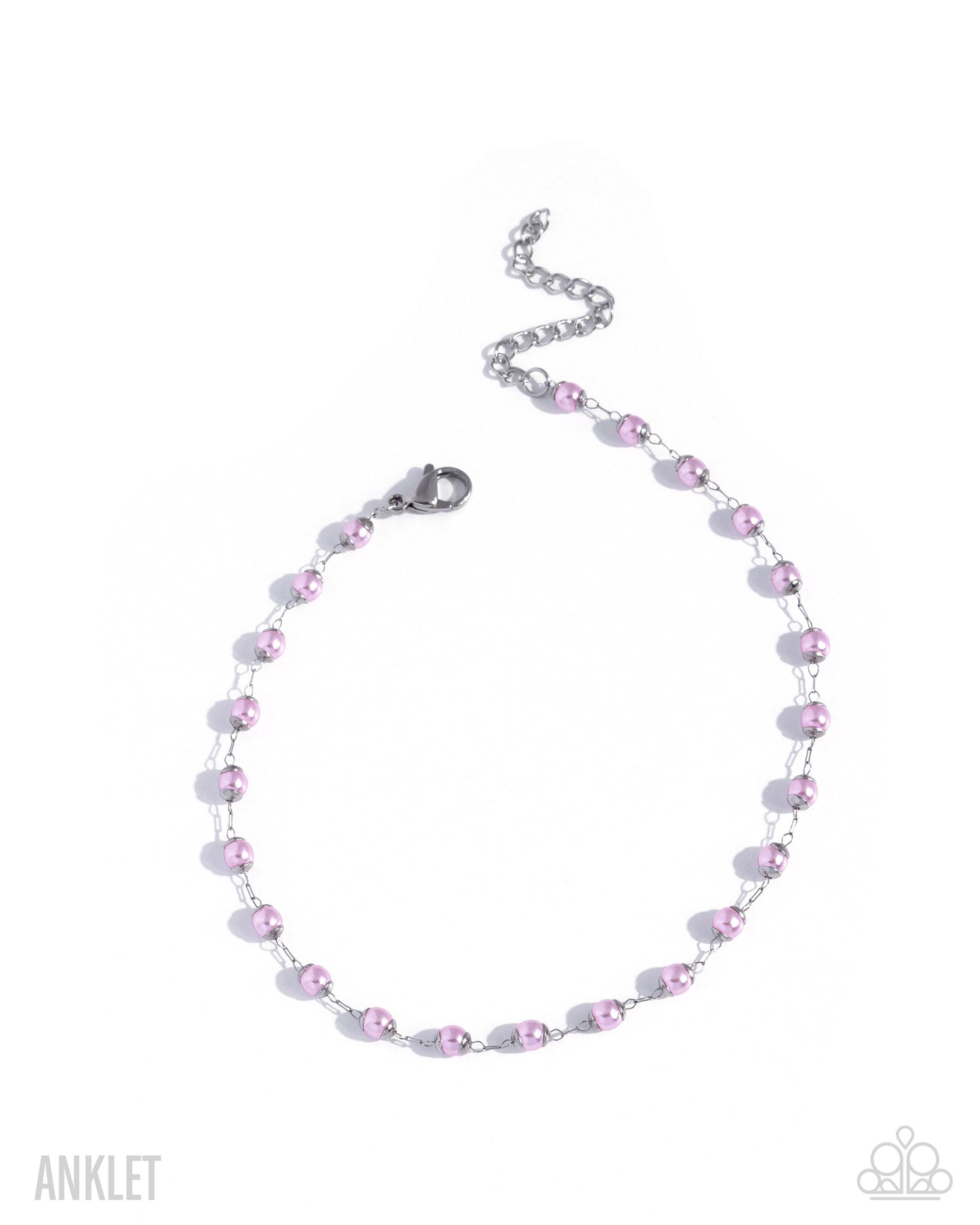 Pink beaded anklet on a white background