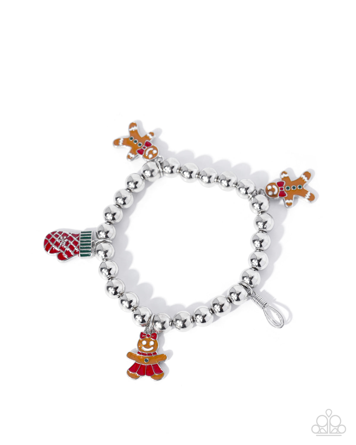 Silver beaded stretch bracelet with multicolored gingerbread and baking charms - Paparazzi Accessories, Jewelry by Bretta