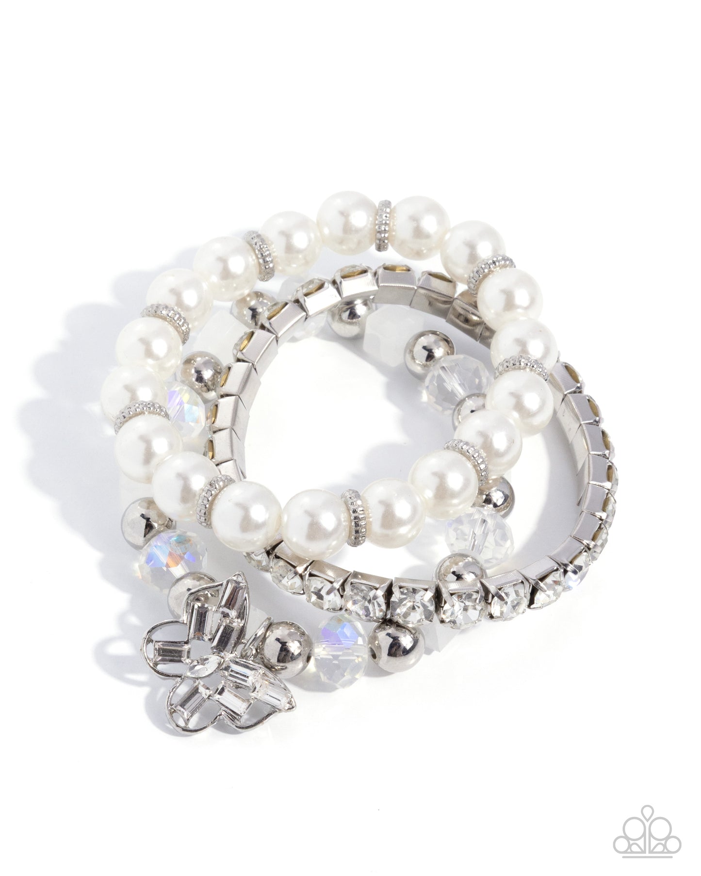 Pearl and crystal bracelet on a white background