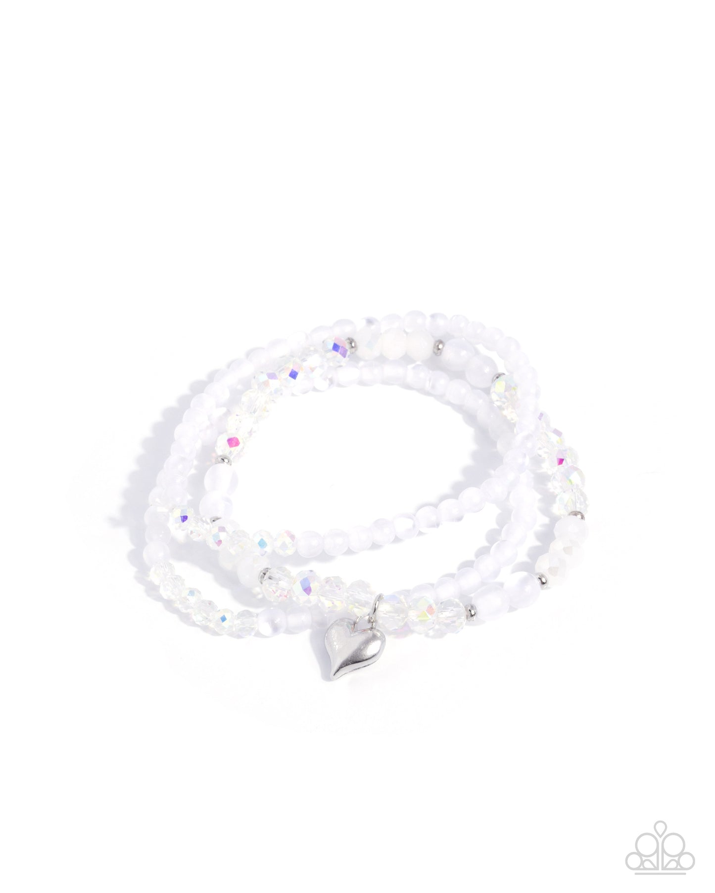 White beaded bracelet with silver clasp on a white background