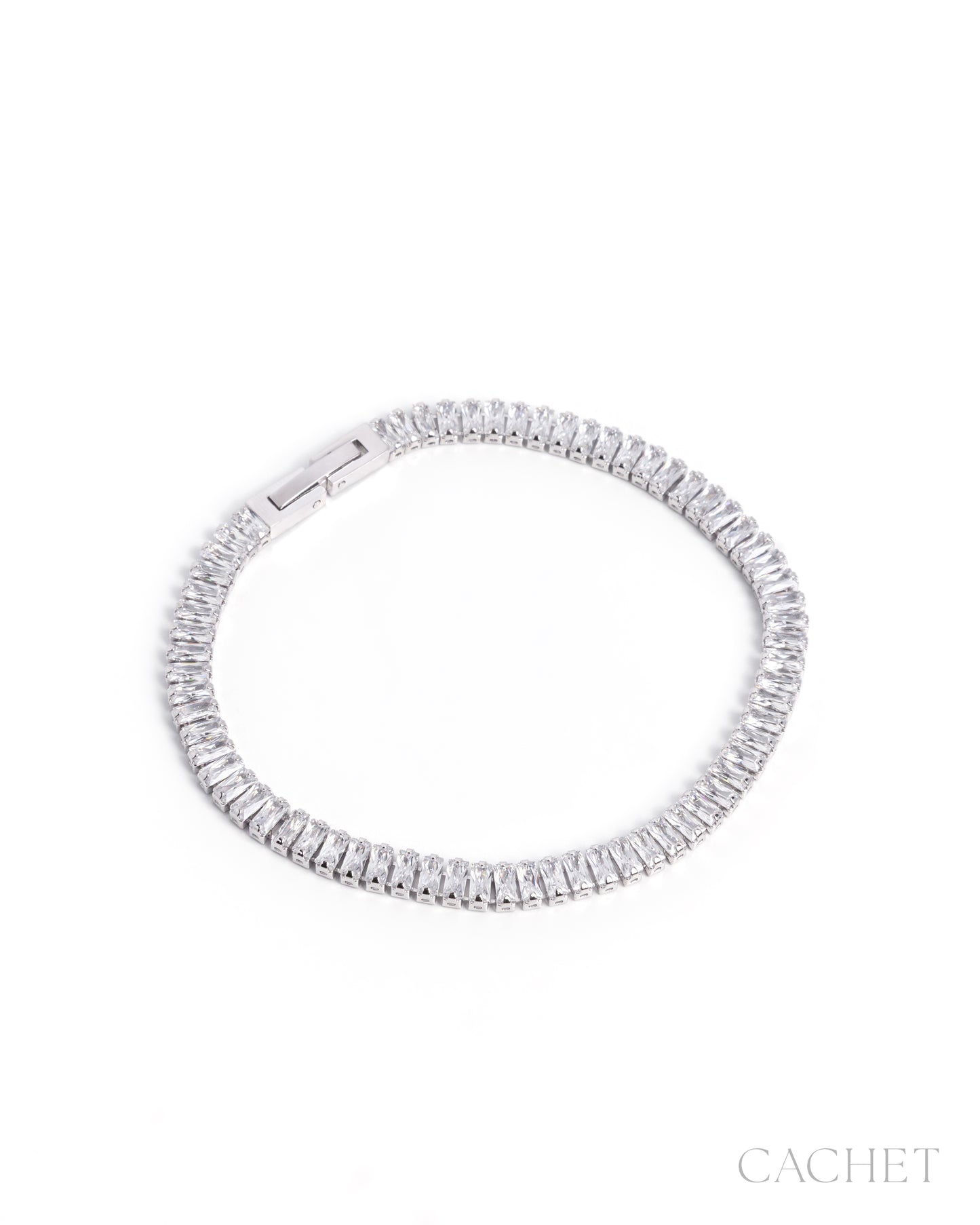 Diamond bracelet on a white background with 'Cachet' branding.